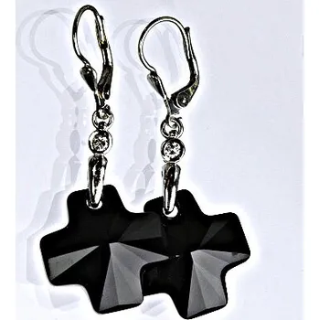 Náušnice Stříbrné náušnice se Swarovski krystaly jet,19 mm