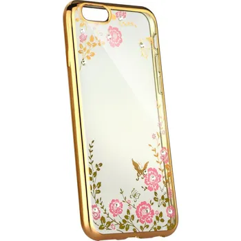 Obal Honor 10 zlatý motiv květiny s kamínky (Kryt, obal silikon pro Honor 10 zlaté okraje růžové květy kamínky)