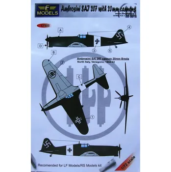Plastikový model 1/72 Decals for Ambrosini SAJ 207 w/ 20mm cannons