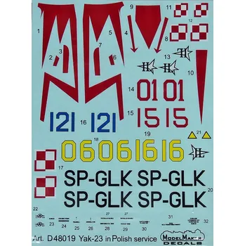 Plastikový model 1/48 Decal Yak-23 in Polish service