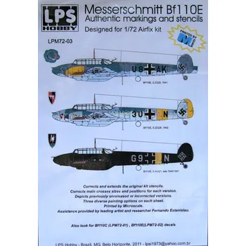 Plastikový model 1/72 Bf 110E Decals&Stencils (3x Luftwaffe camo)