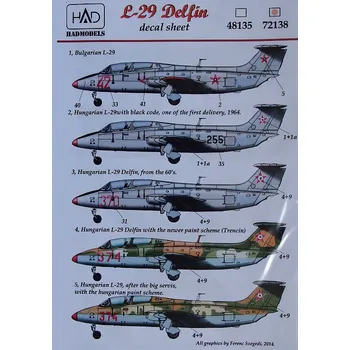 Plastikový model 1/72 Decal L-29 Delfin (4x Hungary, 2x Bulgaria)