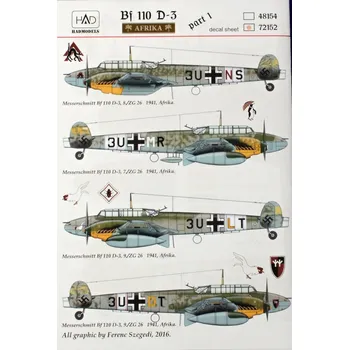 Plastikový model 1/72 Decal Bf 110 D-3/E-2 'AFRIKA' Part 1