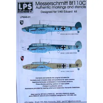 Plastikový model 1/48 Bf 110C Decals&Stencils (3x Luftwaffe camo)