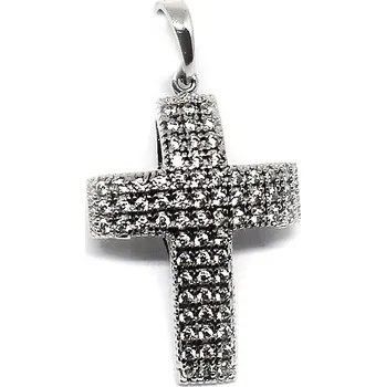 Přívěsek Zlatý křížek z bílého zlata a zirkony 29/117-4121