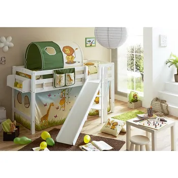 Dětská postel Vyvýšená postel se skluzavkou bílá TINO buk