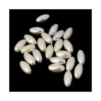 Dětské navlékací korálky Korálky plastové metalické rýže bílá s AB leskem 12x6mm 10g (cca 25ks)