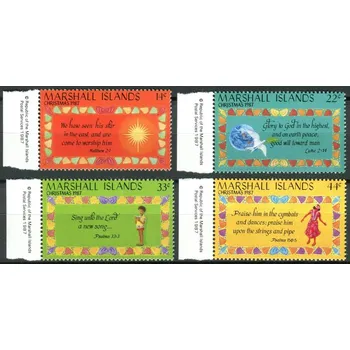 Poštovní známka Marshall Islands (1987) MiNr. 142 - 145 ** - Marshallovy ostrovy - Vánoce - Text Matouš 2, 1; Lukáš 2,14; Text žalmu 33,3; Text žalmu 150,5;