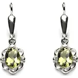 Zlaté náušnice, přírodní olivový křemen, bílé zlato, NK 1140/20