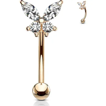 Piercing Šperky4U Zlacený piercing do obočí motýlek, čiré zirkony - OB0005-RD