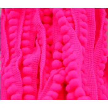 Prýmek - bambulky 15 mm, neónová růžová, balení 4m