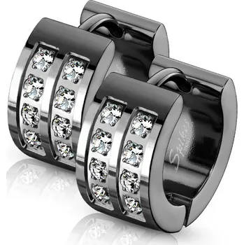 Náušnice Šperky4U Černé ocelové náušnice se zirkony - OPN1552-K