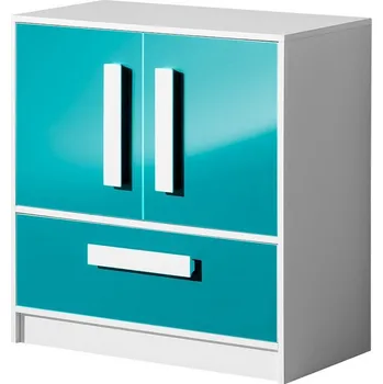 Komoda Nábytek Pyramida, s.r.o. Komoda GULLIWER 8 bílá/tyrkys lesk