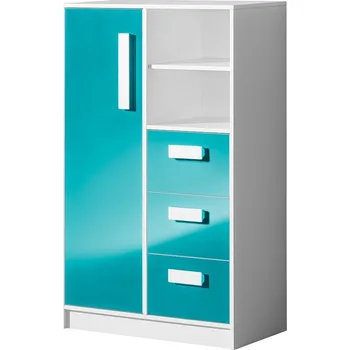 Komoda Nábytek Pyramida, s.r.o. Komoda se zásuvkami GULLIWER 5 bílá/tyrkys lesk