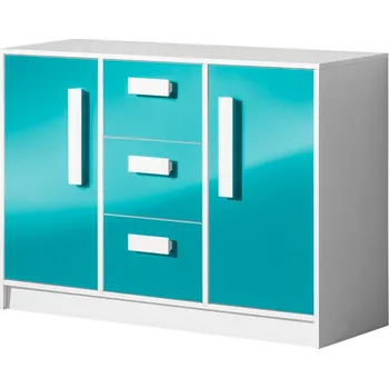 Komoda Nábytek Pyramida, s.r.o. Komoda široká GULLIWER 6 bílá/tyrkys lesk