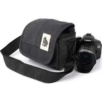 Malá plátěná foto brašna - černá (kompaktní brašna na fotoaparát)