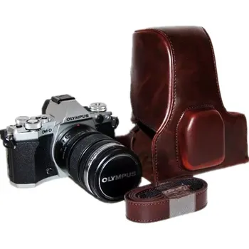 Kožené pouzdro pro Olympus OM - D E-M5 Mark II tmavě hnědé velké (Stylové retro pouzdro pro Olympus OM - D E-M5 Mark II)