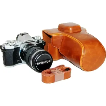 Kožené pouzdro pro Olympus OM - D E-M5 Mark II světle hnědé velké (Stylové retro pouzdro pro Olympus OM - D E-M5 Mark II)