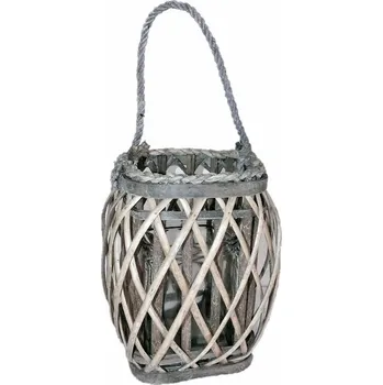 Svícen Lampa proutěná šedá 24x26 cm