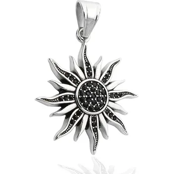Přívěsek Přívěsek slunce s černými krystaly z chirurgické oceli S491065