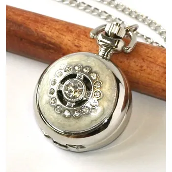 Hodinky MR Kapesní Hodinky na řetízku - Krásná dáma, Stříbrná mandala se zrcátkem 2249