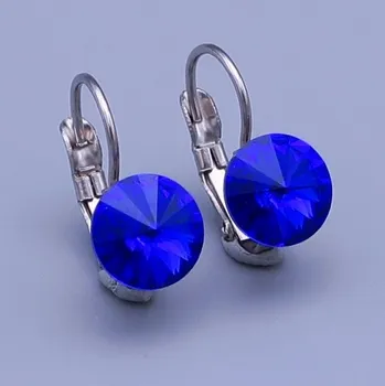 Náušnice Dívčí náušnice z chirurgické oceli - kolečka s tmavě modrým krystalem Swarovski