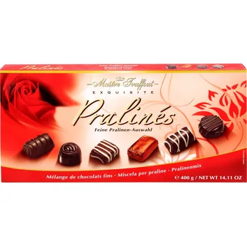 Cukrovinka Bonboniéra Maître Truffout 400g PRALINÉS EXQUISITE červená (výběr výborných pralinek z Rakouska)