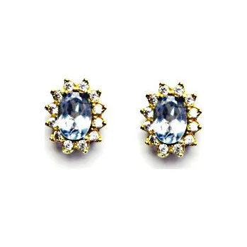 Náušnice Zlaté náušnice Kate, synt. světlý akvamarin, čiré zirkony, žluté zlato, NŠ 1480