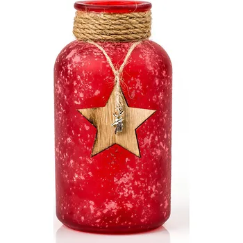 Váza Váza sklo/dřevo 20cm červená (HKC-030337L-RU)