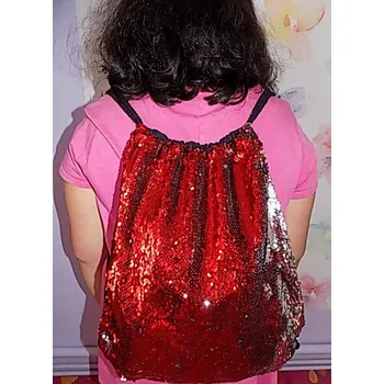 Kabelka Batůžek s flitry červený - stříbrný (Vak na záda červený)