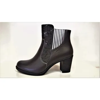 Dámské kozačky Kozačky na podpatku - elegantní - Polohovací šedé přizpůsobivé vario kožené kozačky na podpatku se zipem JAMI 22217 Tabulka dámských velikostí: 39