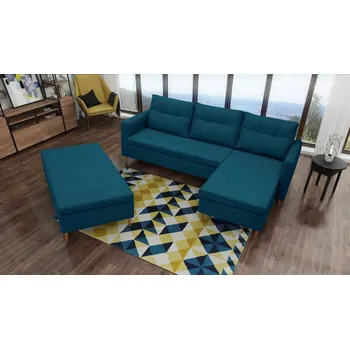 Sedací souprava Rozkládací rohová sedačka OREON s taburetem modrá