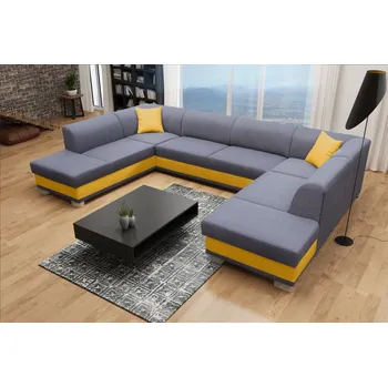 Sedací souprava Rozkládací sedačka DARCO U šedá / žlutá