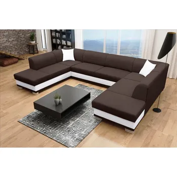 Sedací souprava Rozkládací sedačka DARCO U hnědá / bílá