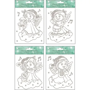 Okenní dekorace Anděl Okenní fólie andílci se stříbrnými glitry 388, 18x15cm Okenní fólie: 2. ANDÍLEK S BUBÍNKEM