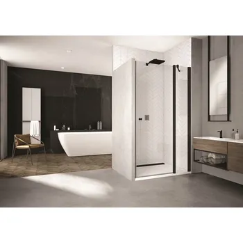 Sprchové dveře SOL13 - jednokřídlé dveře s pevnou stěnou v rovině 80 cm, profil černý SOL13080006