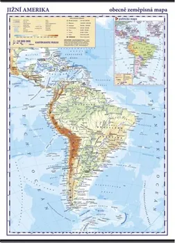 Jižní Amerika školní nástěnná obecně zeměpisná mapa 1:10 mil 96 x 136 cm.
