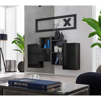 Obývací stěna ImportWorld Set skříněk BABY III, černá matná/černý lesk