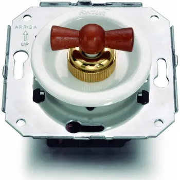 vypínač FONTINI by Font Barcelona Plastový vypínač Venezia bílý/medová klička Barva: otočná klička dřevěná/bílá, Typ tvaru: č.6 – schodišťák – ovládá se ze 2 míst 35 308 16 2