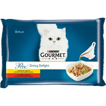 Krmivo pro kočku Purina Gourmet Perle Gravy Delight Multipack s kuřetem a s hovězím v omáčce 4 x 100 g