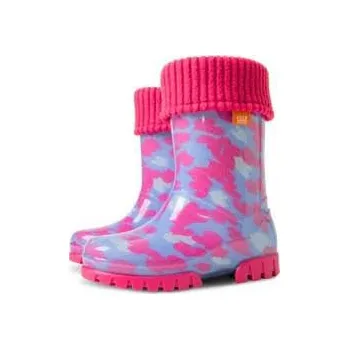 Dívčí obuv Polsko Dětské holinky Stormer Lux Print 0032B zateplené-růžové srdíčka Velikosti 30/31