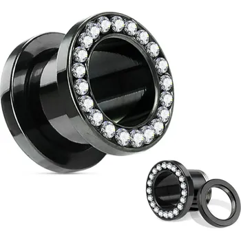Piercing Šperky4U Černý ocelový tunel s čirými kamínky - TN01006K-04