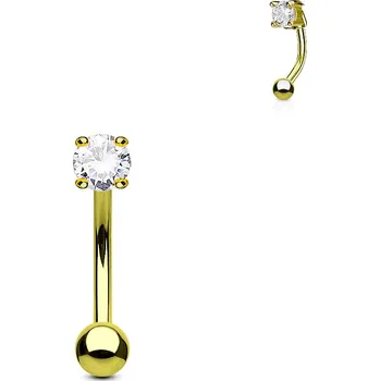 Piercing Šperky4U Zlacený piercing do obočí - zirkon, čirá barva - OB1002-GDC