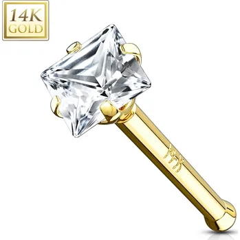 Piercing Šperky4U Zlatý piercing do nosu - čtvercový zirkon, Au 585/1000 - ZL01024-YG