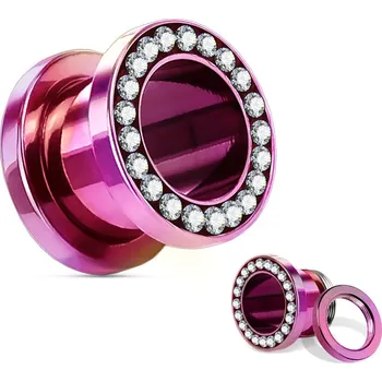 Piercing Šperky4U Fialový ocelový tunel s čirými kamínky - TN01006A-12