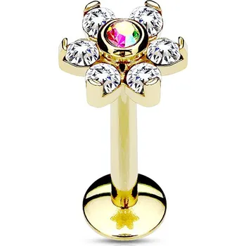 Piercing Šperky4U Zlacený piercing do brady - labreta kytička - LB1077-1206
