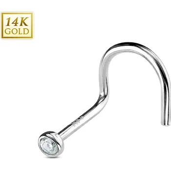Piercing Šperky4U Zlatý piercing do nosu - 2 mm zirkon, Au 585/1000 - ZL01176-WG