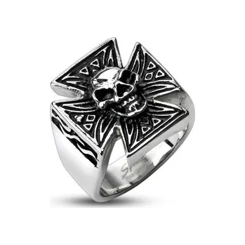 Prsten Šperky4U Ocelový prsten - kříž s lebkou OPR1309 - velikost 67 - OPR1309-67