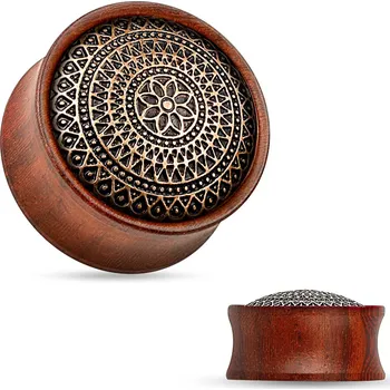 Piercing Šperky4U Dřevěný plug do ucha Rose Wood s ornamenty - PL01177-16