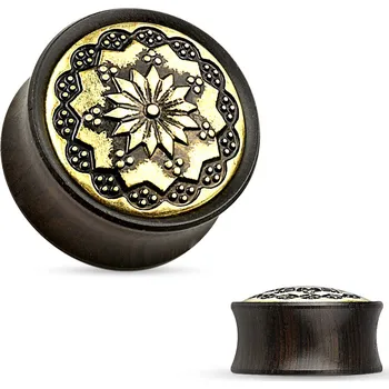Šperk Šperky4U Dřevěný plug do ucha Ebony Wood s ornamenty - PL01174-19